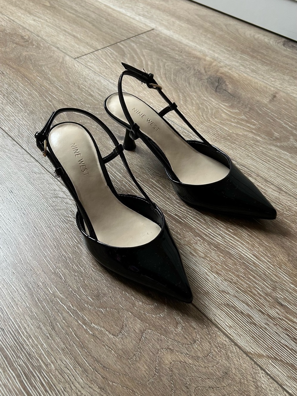 Nine West Black Patent Pointed Slingback Heels